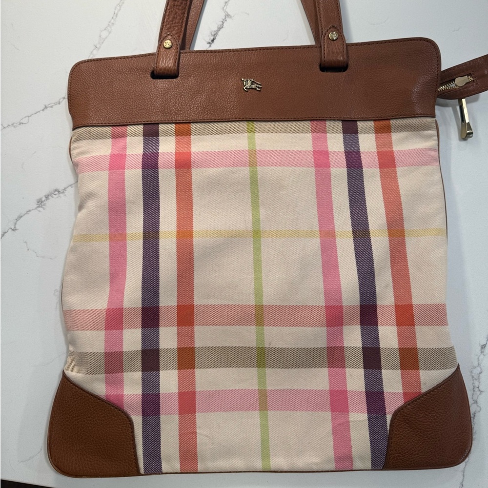 Burberry Multicolor House Check Canvas and Leather Tote